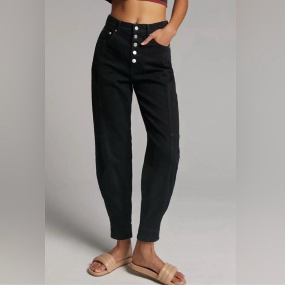 Pistola High Rise Black Jeans with Silver Buttons